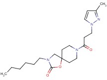 3-hexyl-8-[3-(3-methyl-1H-pyrazol-1-yl)propanoyl]-1-oxa-3,8-diazaspiro[4.5]decan-2-one