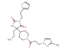 5-{1-[3-(3-methyl-1H-pyrazol-1-yl)propanoyl]-4-piperidinyl}-5-propyl-3-[2-(2-thienyl)ethyl]-2,4-imidazolidinedione