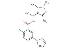 2-chloro-5-(1H-pyrazol-1-yl)-N-[1-(1,3,5-trimethyl-1H-pyrazol-4-yl)ethyl]benzamide