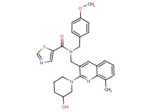 N-{[2-(3-hydroxy-1-piperidinyl)-8-methyl-3-quinolinyl]methyl}-N-(4-methoxybenzyl)-1,3-thiazole-5-carboxamide
