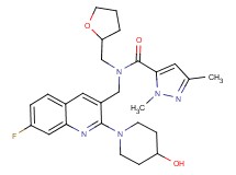 N-{[7-fluoro-2-(4-hydroxy-1-piperidinyl)-3-quinolinyl]methyl}-1,3-dimethyl-N-(tetrahydro-2-furanylmethyl)-1H-pyrazole-5-carboxamide
