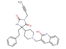 3-(2-butyn-1-yl)-5-{1-[(2-hydroxy-3-quinolinyl)methyl]-4-piperidinyl}-5-(2-phenylethyl)-2,4-imidazolidinedione