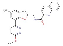 N-{[7-(6-methoxy-3-pyridazinyl)-5-methyl-2,3-dihydro-1-benzofuran-2-yl]methyl}-2-quinolinecarboxamide