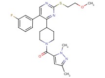 4-{1-[(1,3-dimethyl-1H-pyrazol-5-yl)carbonyl]-4-piperidinyl}-5-(3-fluorophenyl)-2-[(2-methoxyethyl)thio]pyrimidine