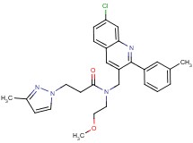 N-{[7-chloro-2-(3-methylphenyl)-3-quinolinyl]methyl}-N-(2-methoxyethyl)-3-(3-methyl-1H-pyrazol-1-yl)propanamide