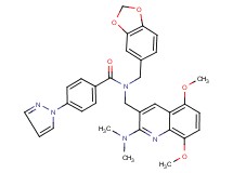 N-(1,3-benzodioxol-5-ylmethyl)-N-{[2-(dimethylamino)-5,8-dimethoxy-3-quinolinyl]methyl}-4-(1H-pyrazol-1-yl)benzamide