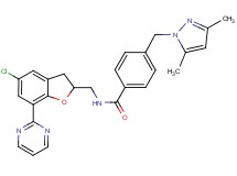 N-{[5-chloro-7-(2-pyrimidinyl)-2,3-dihydro-1-benzofuran-2-yl]methyl}-4-[(3,5-dimethyl-1H-pyrazol-1-yl)methyl]benzamide
