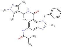 1-benzyl-5-(isobutyrylamino)-2-methyl-N-[1-(1,3,5-trimethyl-1H-pyrazol-4-yl)ethyl]-1H-benzimidazole-7-carboxamide