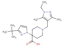 4-(3-tert-butyl-1H-pyrazol-1-yl)-1-[(1-ethyl-3,5-dimethyl-1H-pyrazol-4-yl)methyl]piperidine-4-carboxylic acid