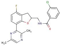 3-chloro-N-{[7-(3,6-dimethyl-2-pyrazinyl)-4-fluoro-2,3-dihydro-1-benzofuran-2-yl]methyl}benzamide
