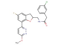 2-(3-chlorophenyl)-N-{[5-fluoro-7-(6-methoxy-3-pyridazinyl)-2,3-dihydro-1-benzofuran-2-yl]methyl}acetamide