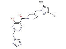 N-({1-[(3,5-dimethyl-1H-pyrazol-1-yl)methyl]cyclopropyl}methyl)-4-hydroxy-2-(1H-1,2,4-triazol-1-ylmethyl)pyrimidine-5-carboxamide