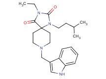 3-ethyl-8-(1H-indol-3-ylmethyl)-1-(3-methylbutyl)-1,3,8-triazaspiro[4.5]decane-2,4-dione