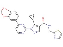 1-[4-(1,3-benzodioxol-5-yl)-2-pyrimidinyl]-5-cyclopropyl-N-(1,3-thiazol-2-ylmethyl)-1H-pyrazole-4-carboxamide