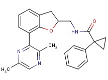 N-{[7-(3,6-dimethyl-2-pyrazinyl)-2,3-dihydro-1-benzofuran-2-yl]methyl}-1-phenylcyclopropanecarboxamide