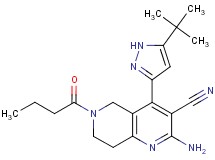 2-amino-4-(5-tert-butyl-1H-pyrazol-3-yl)-6-butyryl-5,6,7,8-tetrahydro-1,6-naphthyridine-3-carbonitrile