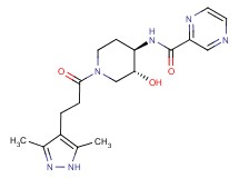 N-{(3R*,4R*)-1-[3-(3,5-dimethyl-1H-pyrazol-4-yl)propanoyl]-3-hydroxypiperidin-4-yl}pyrazine-2-carboxamide