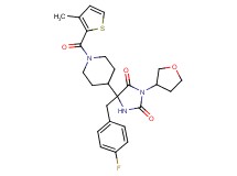 5-(4-fluorobenzyl)-5-{1-[(3-methyl-2-thienyl)carbonyl]-4-piperidinyl}-3-(tetrahydro-3-furanyl)-2,4-imidazolidinedione