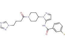 3-fluoro-N-(1-{1-[4-(1H-1,2,4-triazol-1-yl)butanoyl]-4-piperidinyl}-1H-pyrazol-5-yl)benzamide