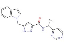 5-(1H-indol-1-ylmethyl)-N-[1-(4-pyrimidinyl)ethyl]-1H-pyrazole-3-carboxamide