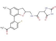 N-{[7-(5-acetyl-2-fluorophenyl)-5-methyl-2,3-dihydro-1-benzofuran-2-yl]methyl}-2-(2,5-dioxo-4-imidazolidinyl)acetamide
