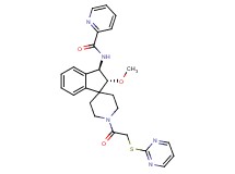 N-{(2R*,3R*)-2-methoxy-1'-[(2-pyrimidinylthio)acetyl]-2,3-dihydrospiro[indene-1,4'-piperidin]-3-yl}-2-pyridinecarboxamide