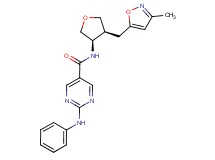 2-anilino-N-{(3R*,4S*)-4-[(3-methylisoxazol-5-yl)methyl]tetrahydrofuran-3-yl}pyrimidine-5-carboxamide