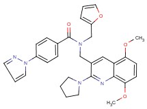 N-{[5,8-dimethoxy-2-(1-pyrrolidinyl)-3-quinolinyl]methyl}-N-(2-furylmethyl)-4-(1H-pyrazol-1-yl)benzamide
