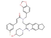 (2E)-N-(1,3-benzodioxol-5-ylmethyl)-3-(3-fluorophenyl)-N-{[2-(4-hydroxy-1-piperidinyl)-7,8-dihydro-6H-cyclopenta[g]quinolin-3-yl]methyl}acrylamide