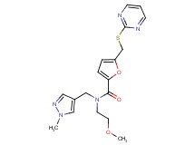N-(2-methoxyethyl)-N-[(1-methyl-1H-pyrazol-4-yl)methyl]-5-[(pyrimidin-2-ylthio)methyl]-2-furamide