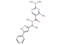 2-(dimethylamino)-N,4-dimethyl-N-[1-(5-phenyl-1H-pyrazol-3-yl)ethyl]pyrimidine-5-carboxamide