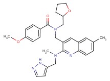 4-methoxy-N-({6-methyl-2-[methyl(1H-pyrazol-5-ylmethyl)amino]-3-quinolinyl}methyl)-N-(tetrahydro-2-furanylmethyl)benzamide