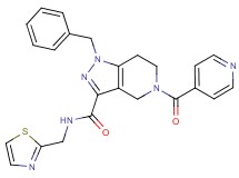 1-benzyl-5-isonicotinoyl-N-(1,3-thiazol-2-ylmethyl)-4,5,6,7-tetrahydro-1H-pyrazolo[4,3-c]pyridine-3-carboxamide