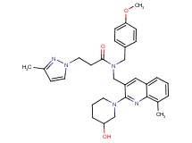 N-{[2-(3-hydroxy-1-piperidinyl)-8-methyl-3-quinolinyl]methyl}-N-(4-methoxybenzyl)-3-(3-methyl-1H-pyrazol-1-yl)propanamide