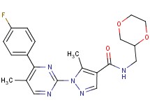 N-(1,4-dioxan-2-ylmethyl)-1-[4-(4-fluorophenyl)-5-methyl-2-pyrimidinyl]-5-methyl-1H-pyrazole-4-carboxamide