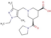 (3S*,5R*)-1-[(1-ethyl-3,5-dimethyl-1H-pyrazol-4-yl)methyl]-5-(1-pyrrolidinylcarbonyl)-3-piperidinecarboxylic acid