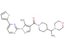 4-{1-[1-({5-methyl-1-[4-(2-thienyl)-2-pyrimidinyl]-1H-pyrazol-4-yl}carbonyl)-4-piperidinyl]ethyl}morpholine