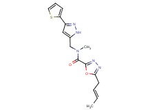 5-[(2E)-but-2-en-1-yl]-N-methyl-N-{[3-(2-thienyl)-1H-pyrazol-5-yl]methyl}-1,3,4-oxadiazole-2-carboxamide