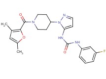 N-{1-[1-(3,5-dimethyl-2-furoyl)-4-piperidinyl]-1H-pyrazol-5-yl}-N'-(3-fluorophenyl)urea