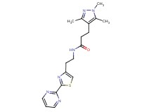 N-{2-[2-(2-pyrimidinyl)-1,3-thiazol-4-yl]ethyl}-3-(1,3,5-trimethyl-1H-pyrazol-4-yl)propanamide