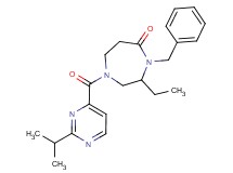 4-benzyl-3-ethyl-1-[(2-isopropylpyrimidin-4-yl)carbonyl]-1,4-diazepan-5-one