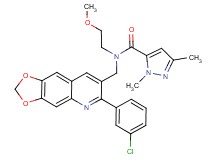 N-{[6-(3-chlorophenyl)[1,3]dioxolo[4,5-g]quinolin-7-yl]methyl}-N-(2-methoxyethyl)-1,3-dimethyl-1H-pyrazole-5-carboxamide