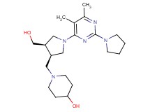 1-{[(3R*,4R*)-1-(5,6-dimethyl-2-pyrrolidin-1-ylpyrimidin-4-yl)-4-(hydroxymethyl)pyrrolidin-3-yl]methyl}piperidin-4-ol