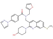 N-(2-furylmethyl)-N-{[2-(4-hydroxy-1-piperidinyl)-7-(methylthio)-3-quinolinyl]methyl}-4-(1H-pyrazol-1-yl)benzamide