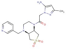 1-{2-[(4aS*,7aR*)-6,6-dioxido-4-(pyridin-3-ylmethyl)hexahydrothieno[3,4-b]pyrazin-1(2H)-yl]-2-oxoethyl}-3-methyl-1H-pyrazol-5-amine