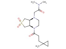 N,N-dimethyl-2-[(4aR*,7aS*)-4-[3-(1-methylcyclopropyl)propanoyl]-6,6-dioxidohexahydrothieno[3,4-b]pyrazin-1(2H)-yl]acetamide