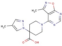 1-(3-methylisoxazolo[5,4-d]pyrimidin-4-yl)-4-(4-methyl-1H-pyrazol-1-yl)piperidine-4-carboxylic acid