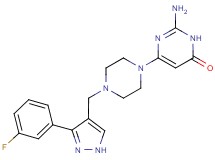 2-amino-6-(4-{[3-(3-fluorophenyl)-1H-pyrazol-4-yl]methyl}piperazin-1-yl)pyrimidin-4(3H)-one