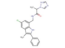 N-[(5-chloro-3-methyl-2-phenyl-1H-indol-7-yl)methyl]-2-(1H-1,2,4-triazol-1-yl)propanamide