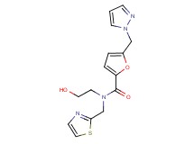 N-(2-hydroxyethyl)-5-(1H-pyrazol-1-ylmethyl)-N-(1,3-thiazol-2-ylmethyl)-2-furamide